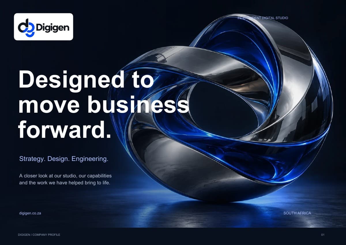 Digigen company profile cover: Designed to move business forward