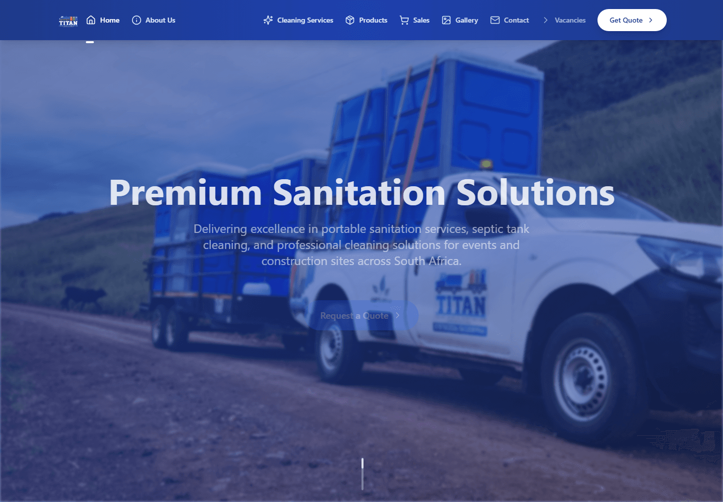 Titan Toilet Hire website showing its sanitation services homepage