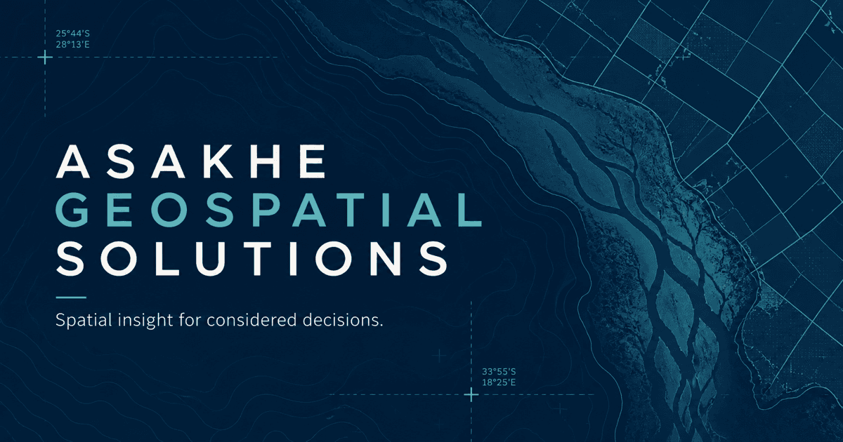 Asakhe Geospatial Solutions branded terrain map with contour lines and spatial coordinates